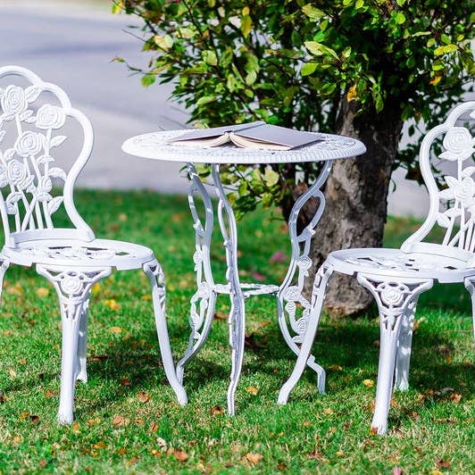 Hvid Rose Bistro 3 Pc Sæt for engroshandel hos Hi-Line Gift Ltd.