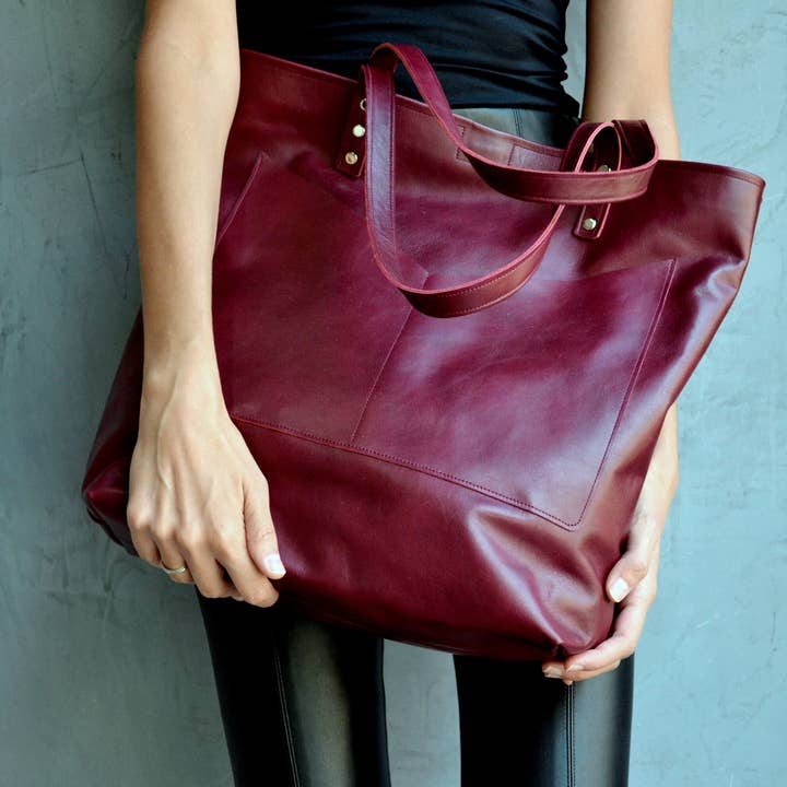 ANA KOUTSI - Wholesale Tote Bag - Women's - Estia leather tote bag in bordeaux1