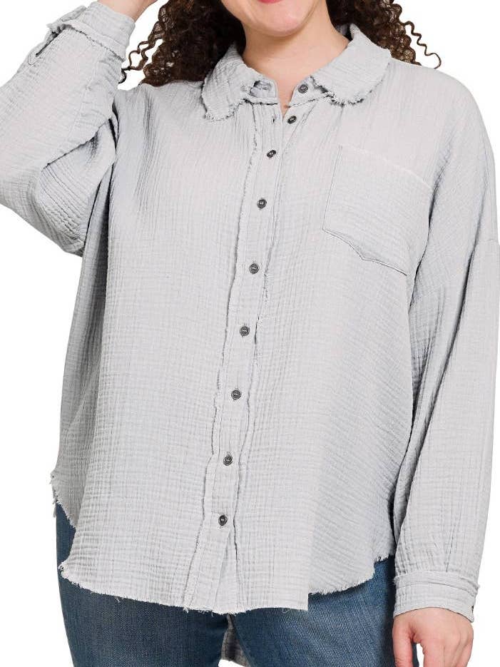 Camisa de gasa doble extragrande con bordes sin rematar para venta al por mayor de Vanilla Monkey