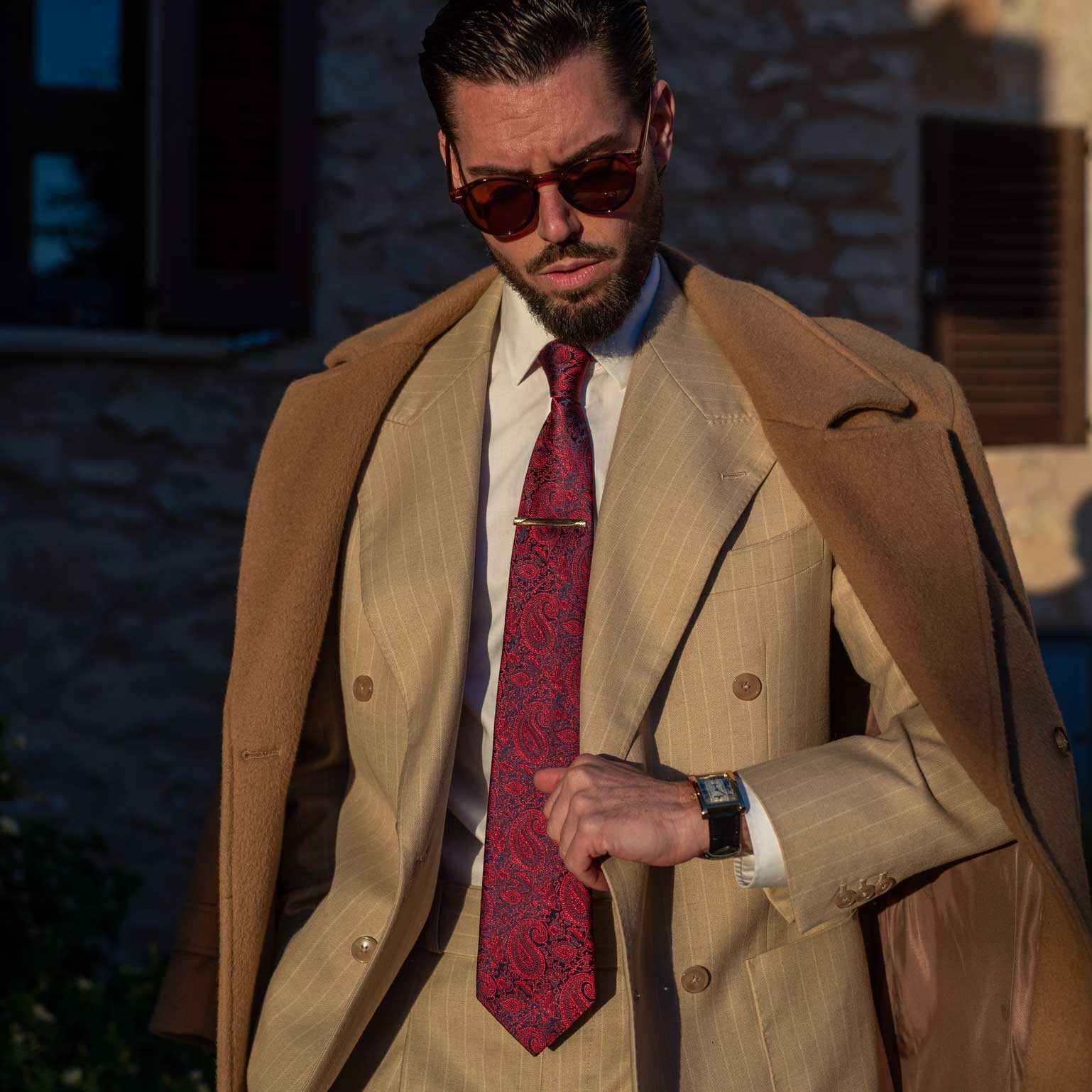 Elizabetta Made in Italy USA – wholesale Necktie – Men’s – Donatello - Silk Jacquard Tie - Ruby Red and Navy1