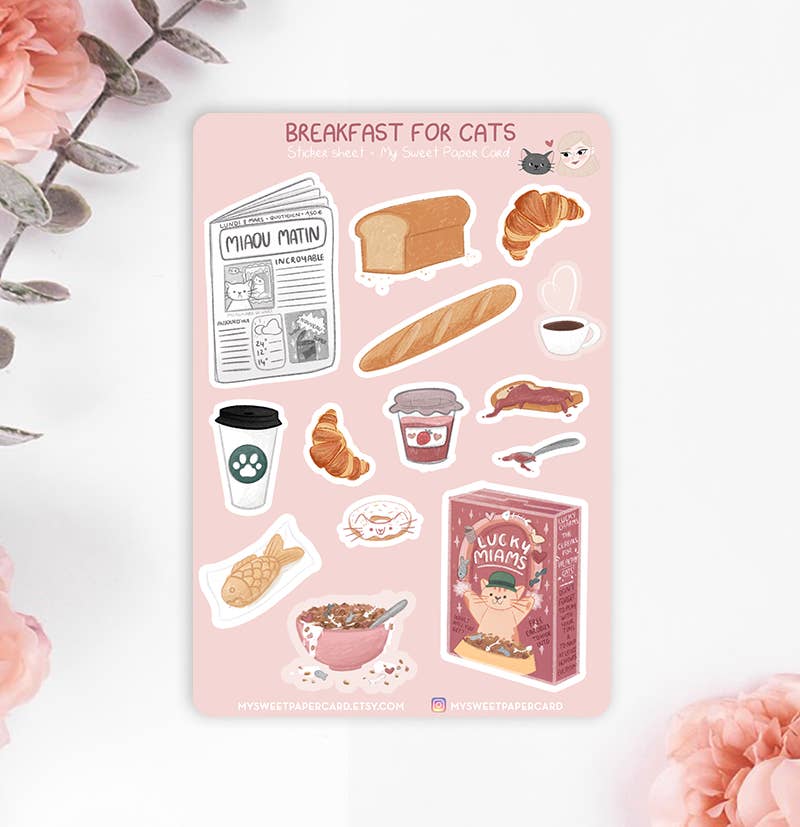 My Sweet Paper Card - Wholesale Sticker - Cat Breakfast Stickers - Cat Planner Stickers