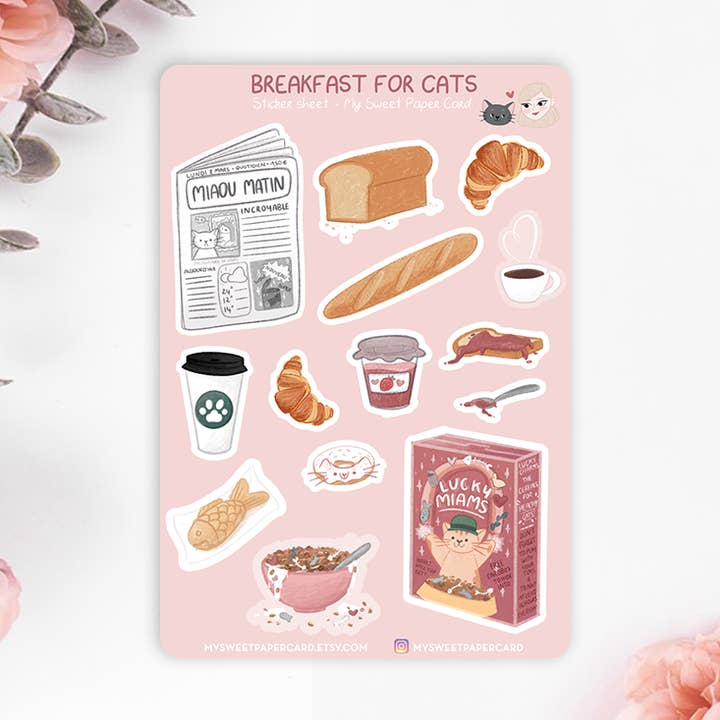 My Sweet Paper Card - Wholesale Sticker - Cat Breakfast Stickers - Cat Planner Stickers0