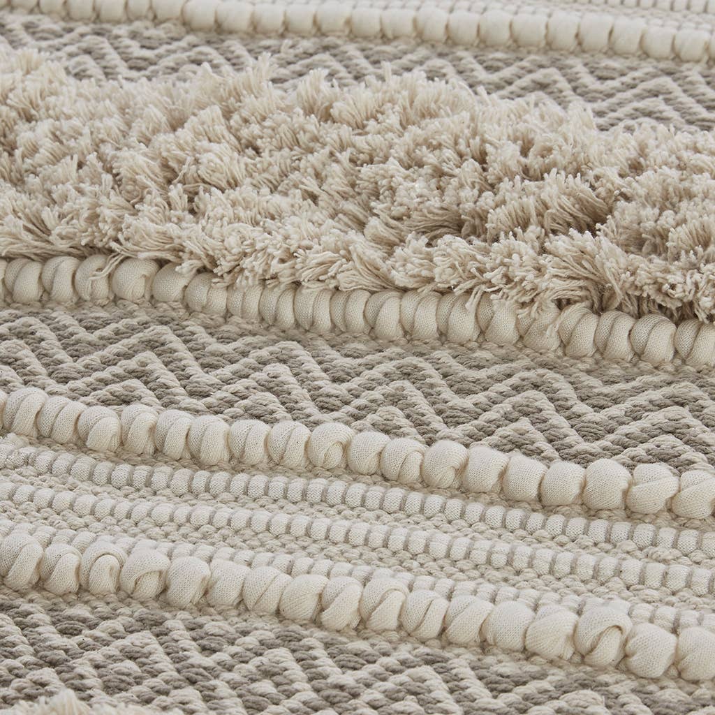Olliix - Wholesale Bath Mat - Hand-Woven Shaggy Boho Bath Rug, Natural/Taupe3