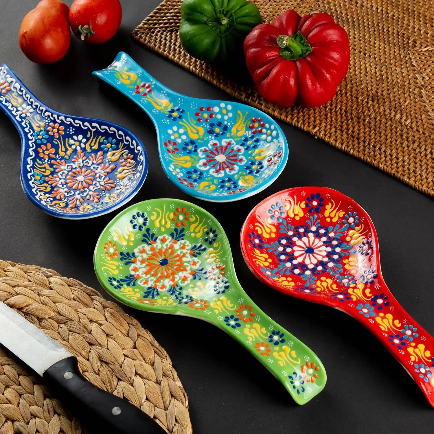 Etnico del Mondo – wholesale Spoon rest – Turkish Ceramic Spoon Rest with Embossed Decoration #52