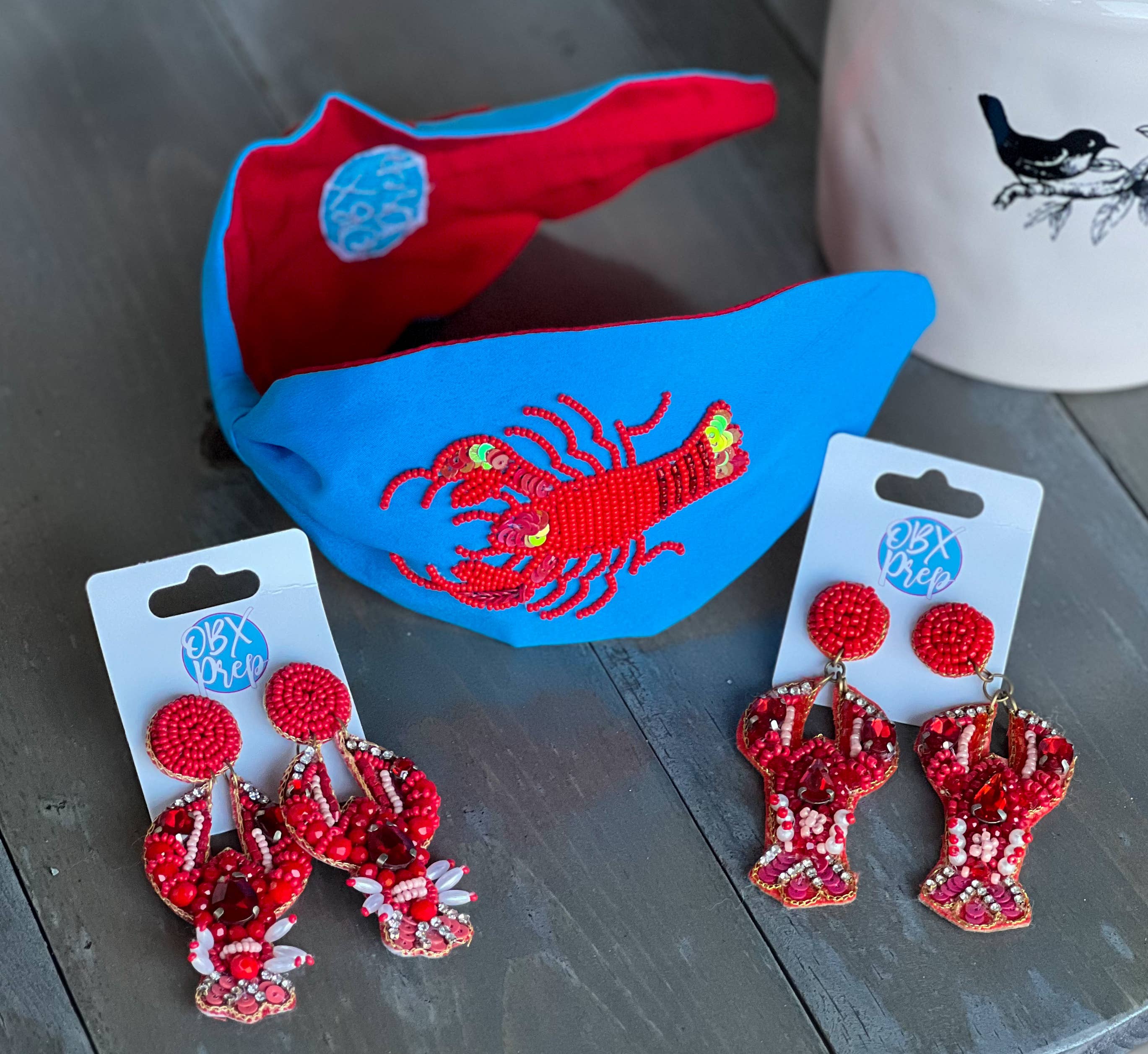 OBX Prep - Vente Bandeau – femme - Turban bleu clair à perles Lobster Seed3