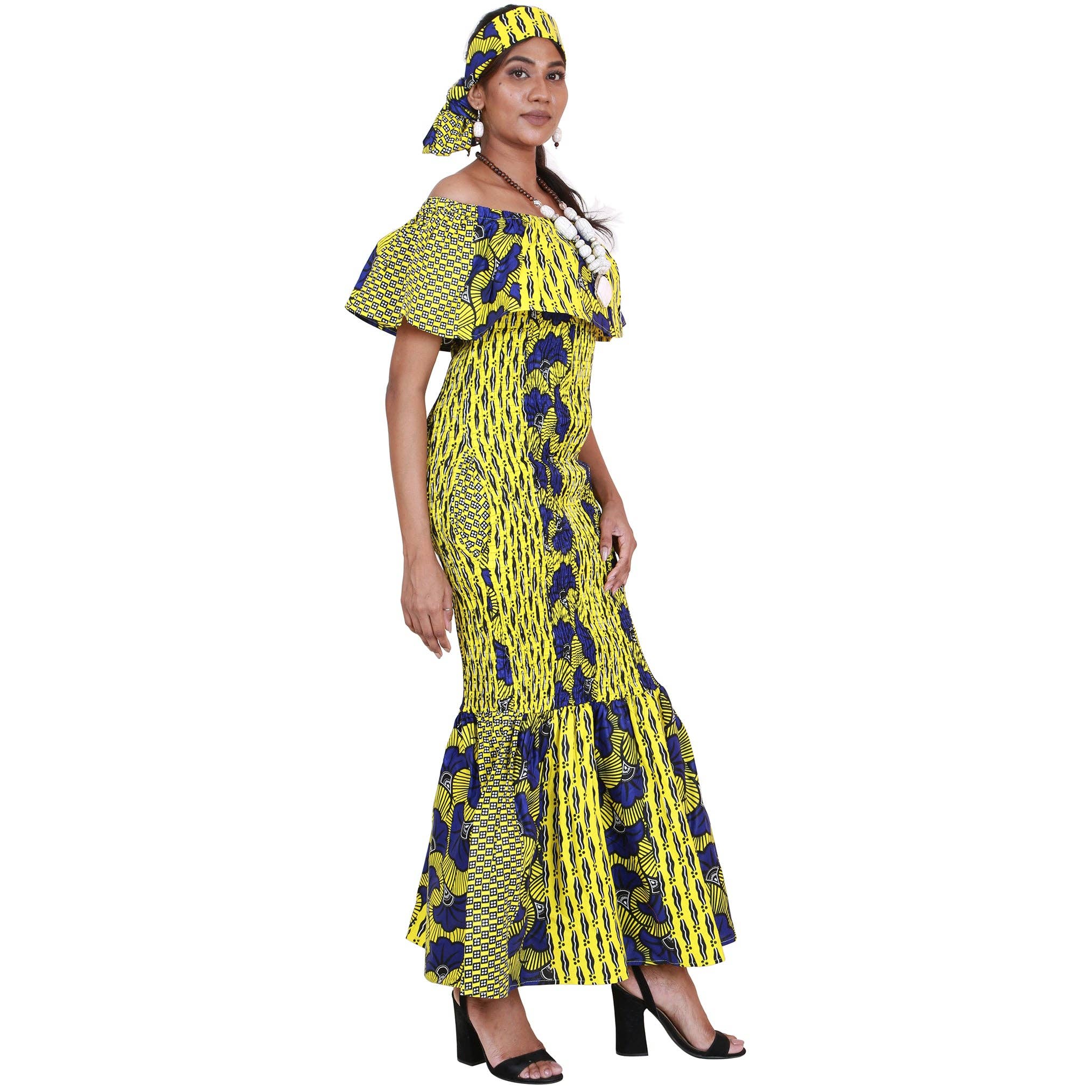 African Stars - Wholesale Dress - Women's - Women's Printed Smocking Off Shoulder Mermaid Dress - FI-P500772