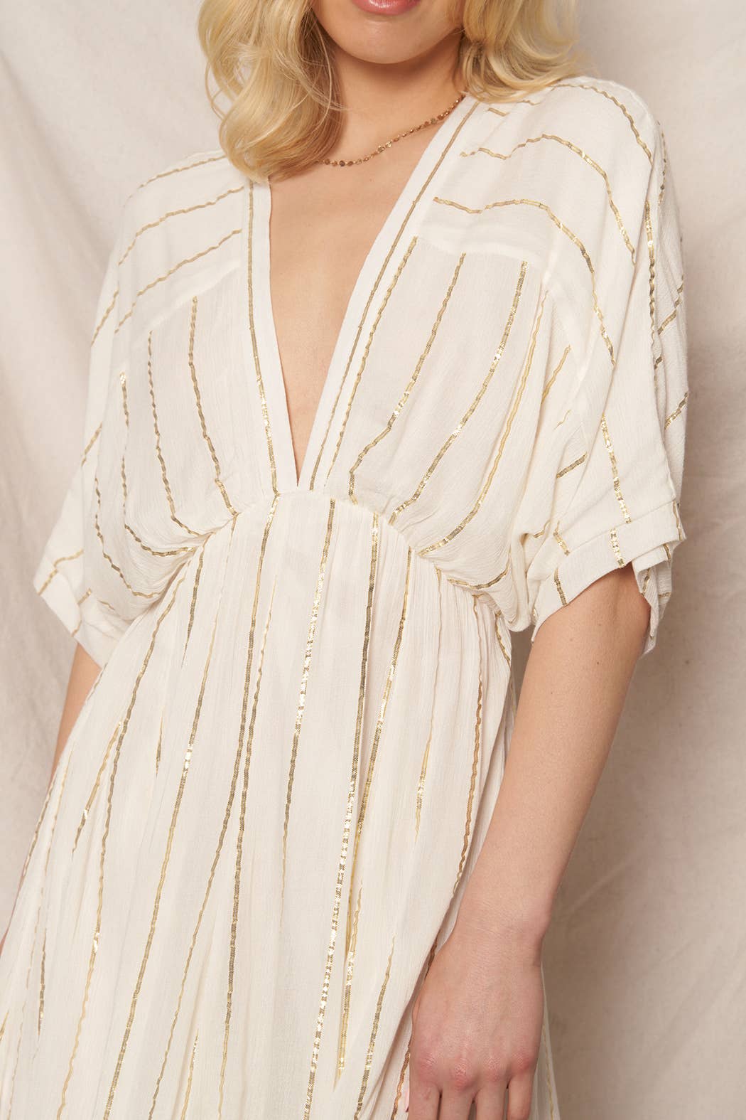 En Crème - Vente Robe – femme - Robe midi rayée à sequins4