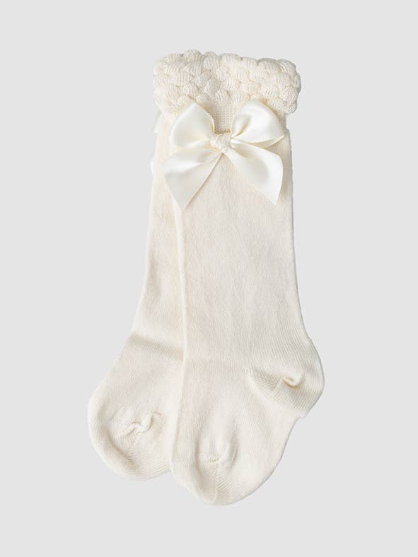 Meias até o joelho para menina com babados e laço de cetim por atacado de ZVRICH