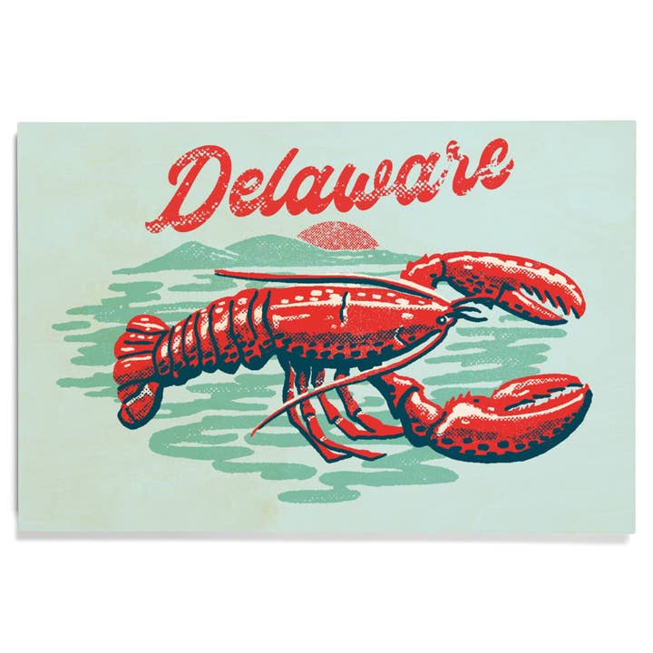 PREMIUM WOOD SIGN Delaware, Distressed Ink, Red Lobster for wholesale by Lantern Press