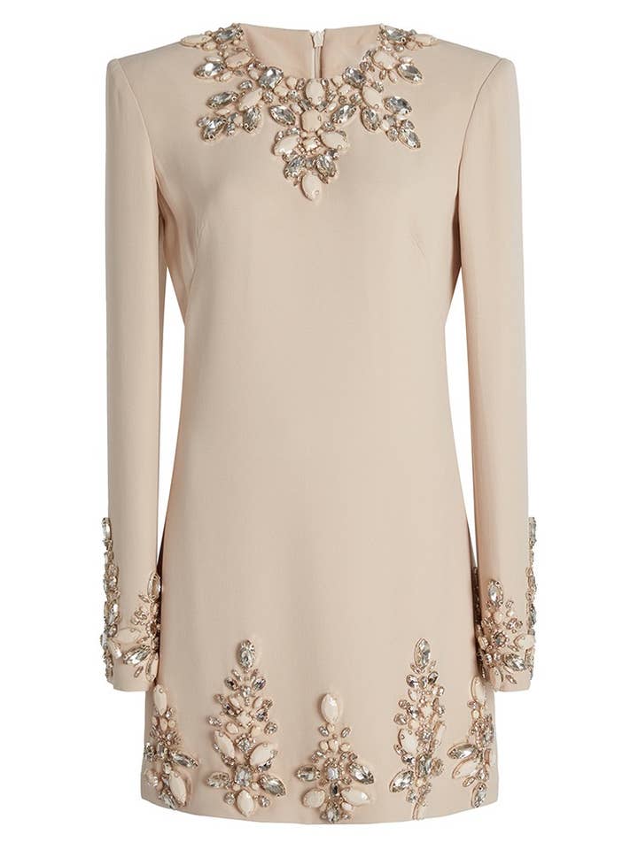 Color as pictures DR324Y Elegant Hand-Beaded Diamond Long Sleeve Dress for wholesale on Faire