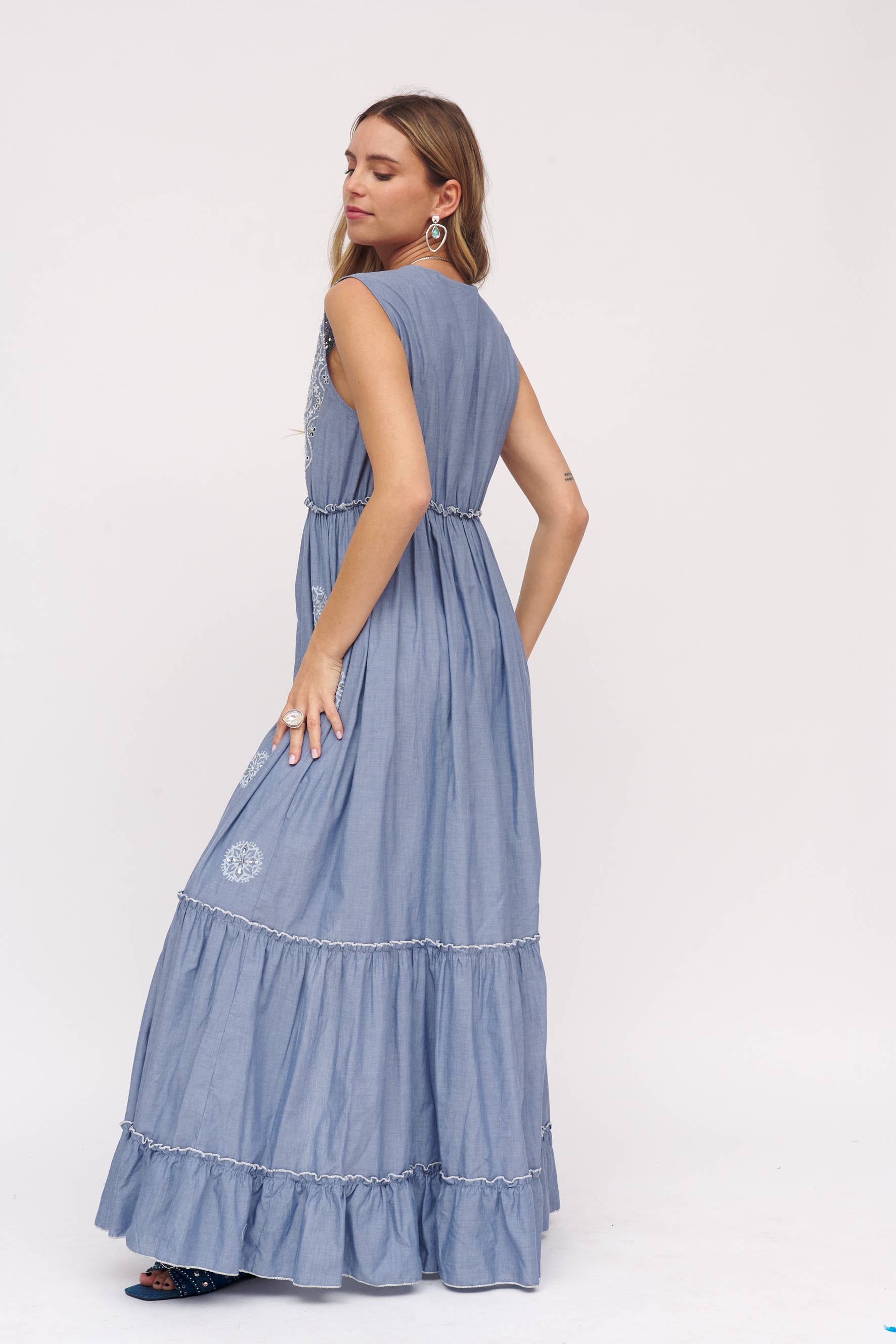 COWBOY BLUE FLORAL PRINT KIMONO 100% COTTON, HAND EMBROIDERED for wholesale on Faire2