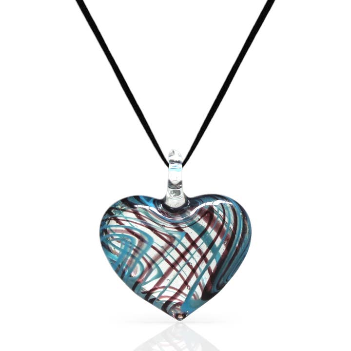 Collar de cristal con forma de corazón en espiral con rayas moradas y azules para venta al por mayor de BESHEEK JEWELRY
