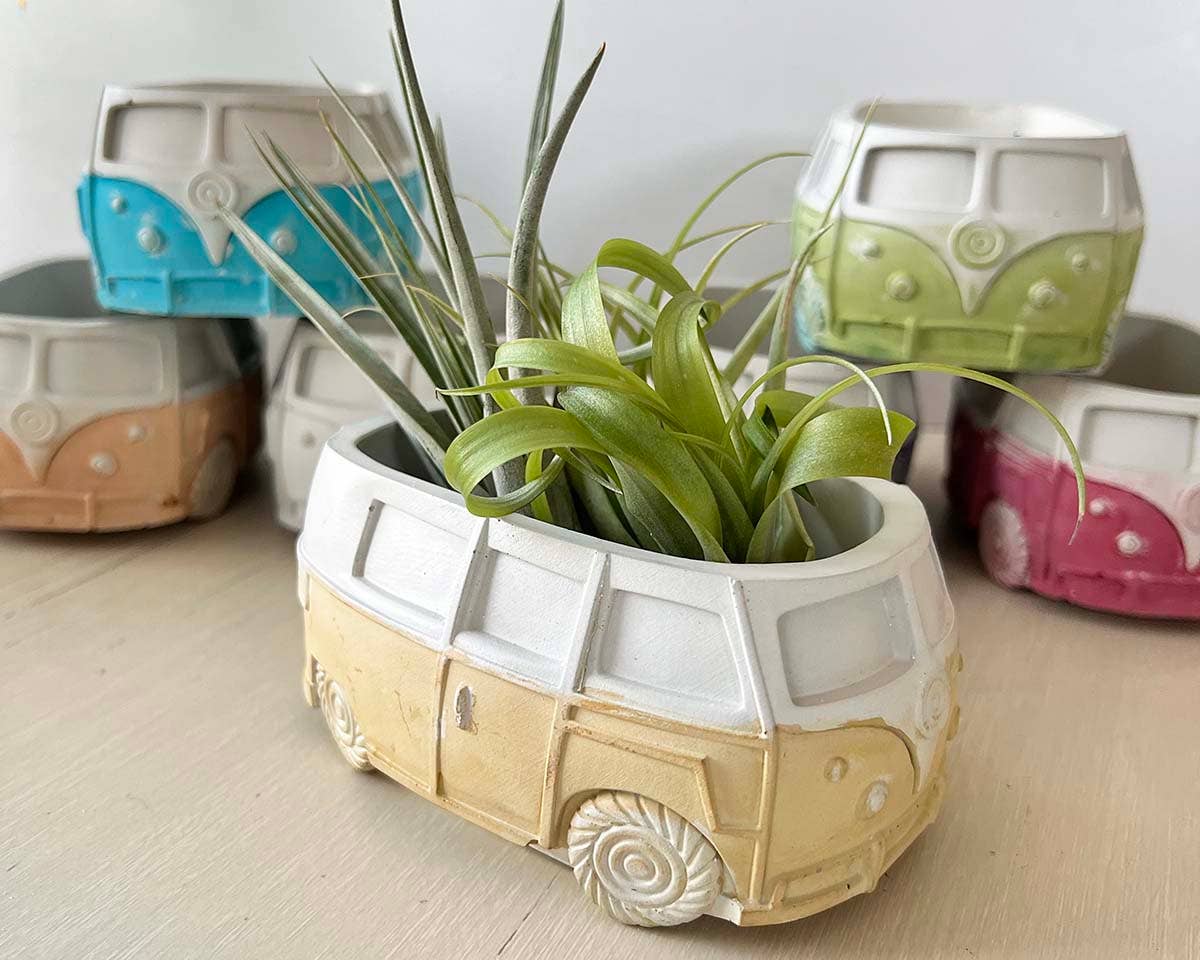 Aroma Sparks - Vente Pot - Jardinière Vintage Transporter Van/Bus avec drain en ciment/béton 0