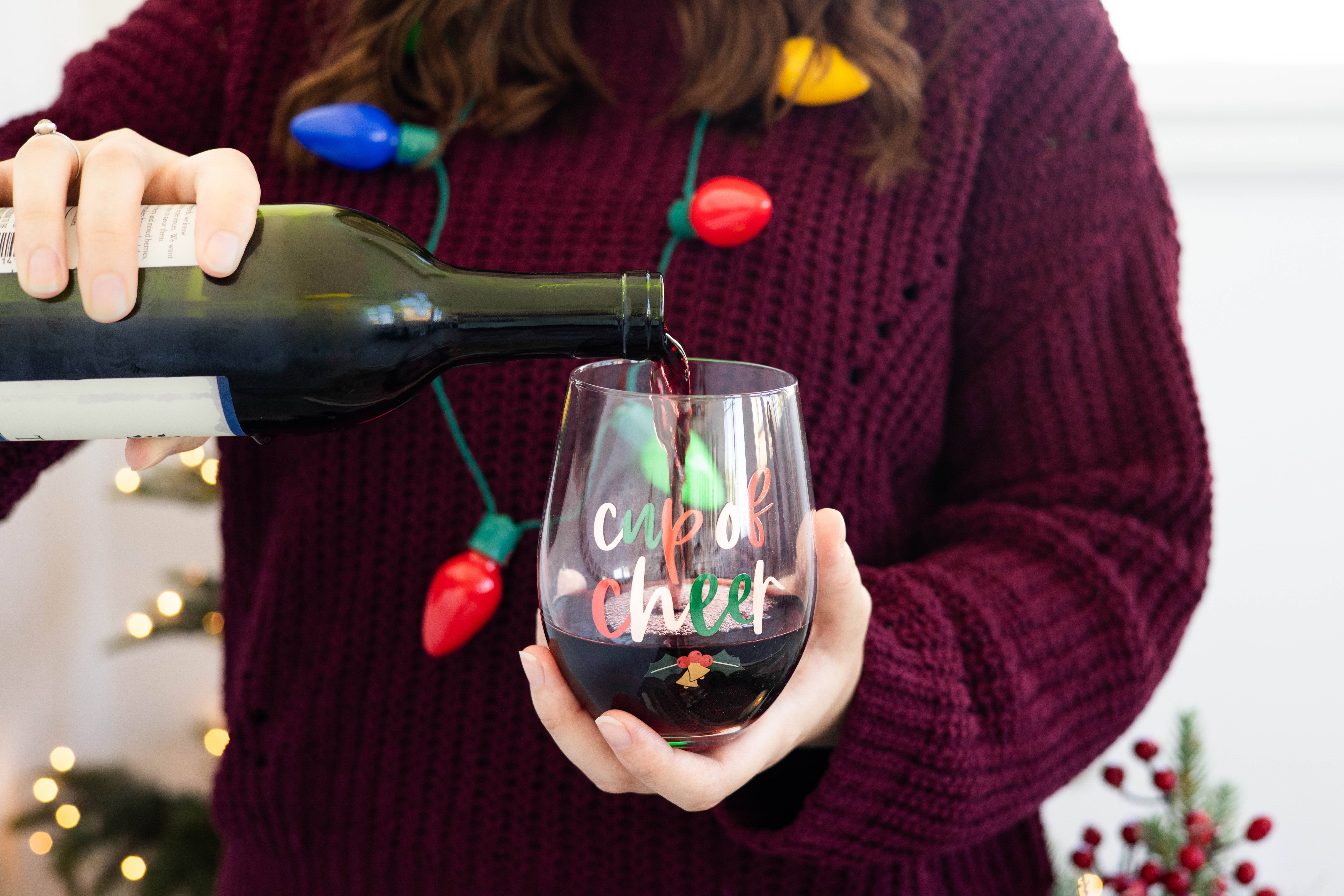 Pearhead - Wholesale Wine Glass - Festive Cup of Cheer Christmas Stemless Wine Glass3