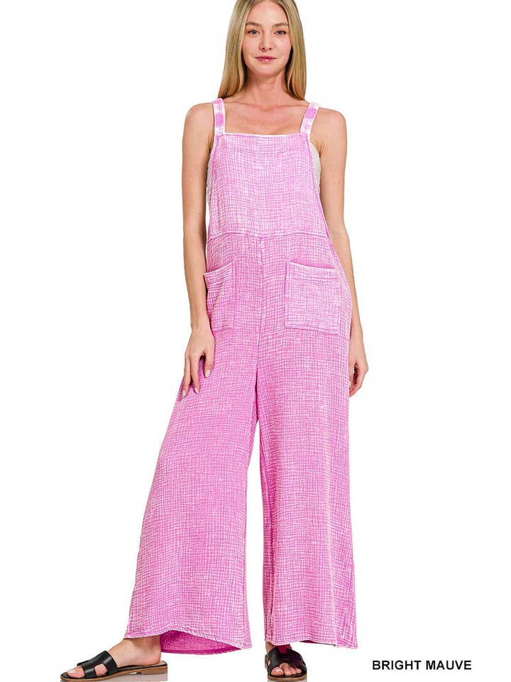 Vanilla Monkey - Wholesale Overalls - Women's - Washed Double Gauze Elastic Waist Wide Overalls4