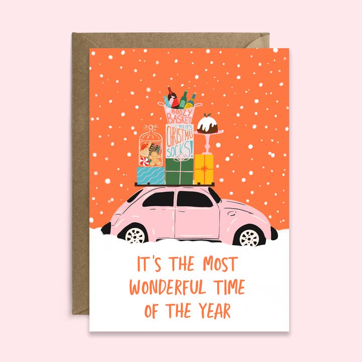 Cartão de Natal do Tempo Mais Maravilhoso | Cartão de Férias | Sazonal por atacado de Tikkled Pink