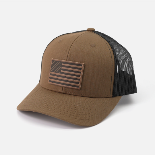Range Leather Co. - Wholesale Trucker Hat - Unisex - American Flag Hat - Leather Patch Trucker Snapback16