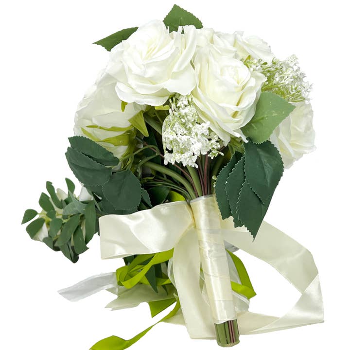 Sun Decorer - Wholesale Artificial Flowers - White Roses Artificial Floral Bouquet - Cascading Design1