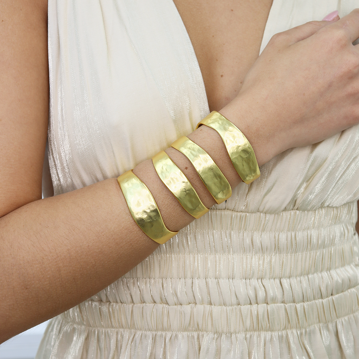 KARINE SULTAN - Wholesale Cuff Bracelet - Four-Row Cuff Bracelet - Sleek Gold or Silver Finish, Modern4