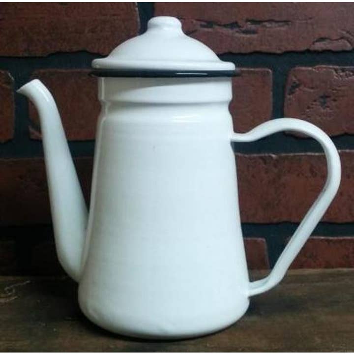 DNS Designs - Wholesale Tea Pot - Black Rim Enamelware Coffee Pot