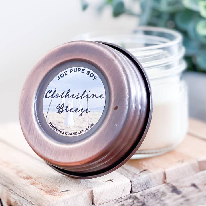CLOTHESLINE BREEZE | 4oz Mason Jar | 100% Pure Soy Candle for wholesale by Timber Oak Candles