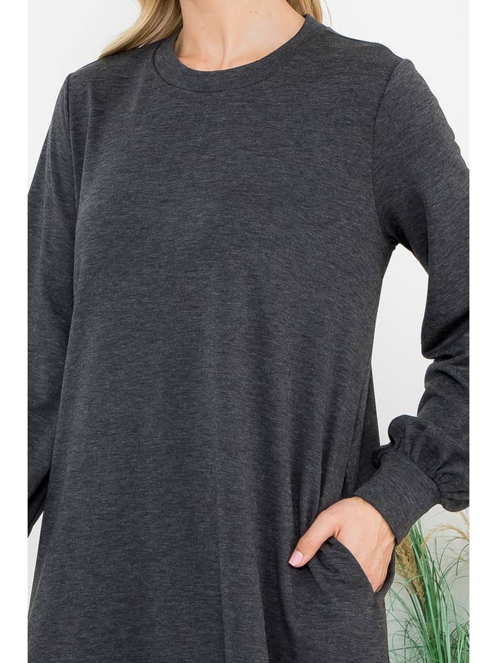 You & Me - Wholesale Dress - Women's - SALE!!! YMD10062XV-PLUS SIZE PUFF SLEEVE FRENCH TERRY DRESS12