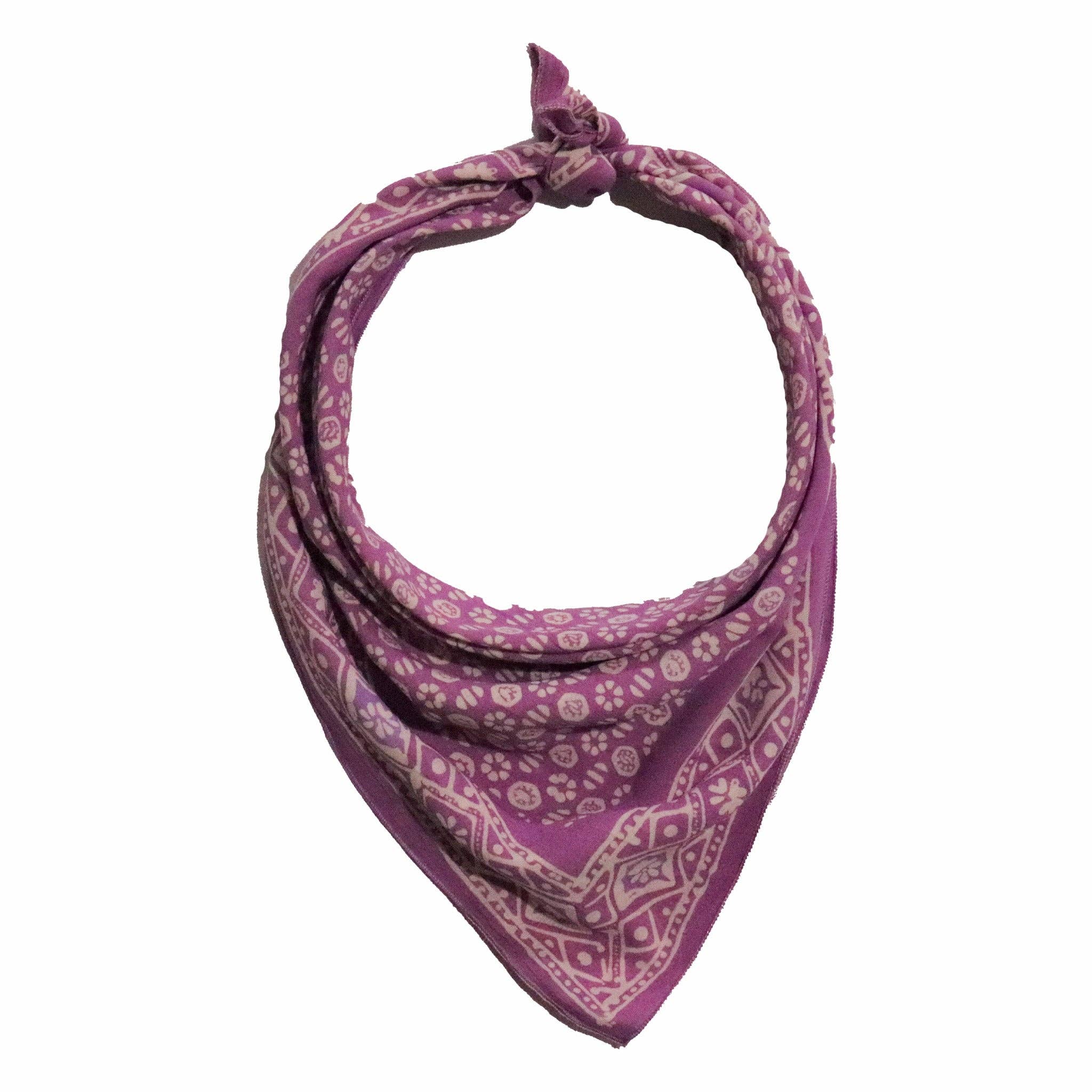 Kasih Co-op - Vente Bandana – femme - Bandana batik teint à la main, 100 % coton doux, motif floraison intemporelle, violet lilas lavande rose4