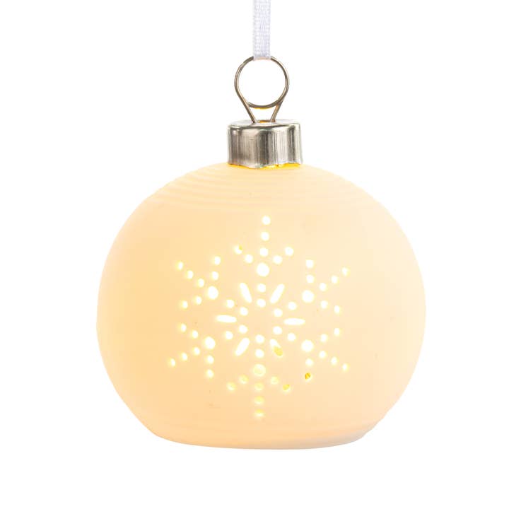 DEMDACO - Wholesale Ornament - White LED Ceramic Snowflake Small Round Ornament - 3in0