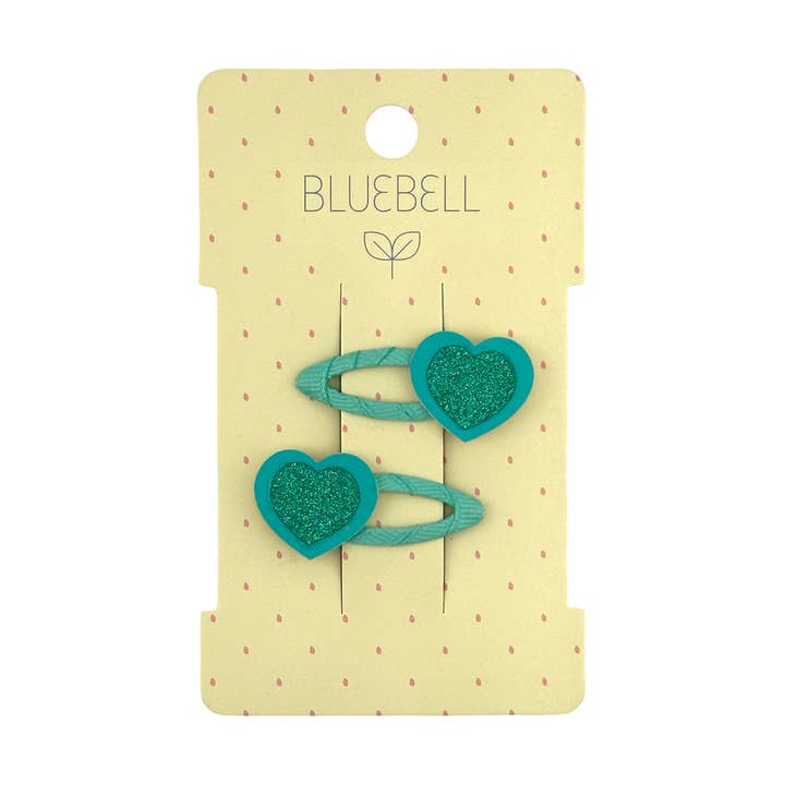 Bluebell Petite - Wholesale Hair Clip - Kids - Green Heart Glitter Click Clack 4cm0