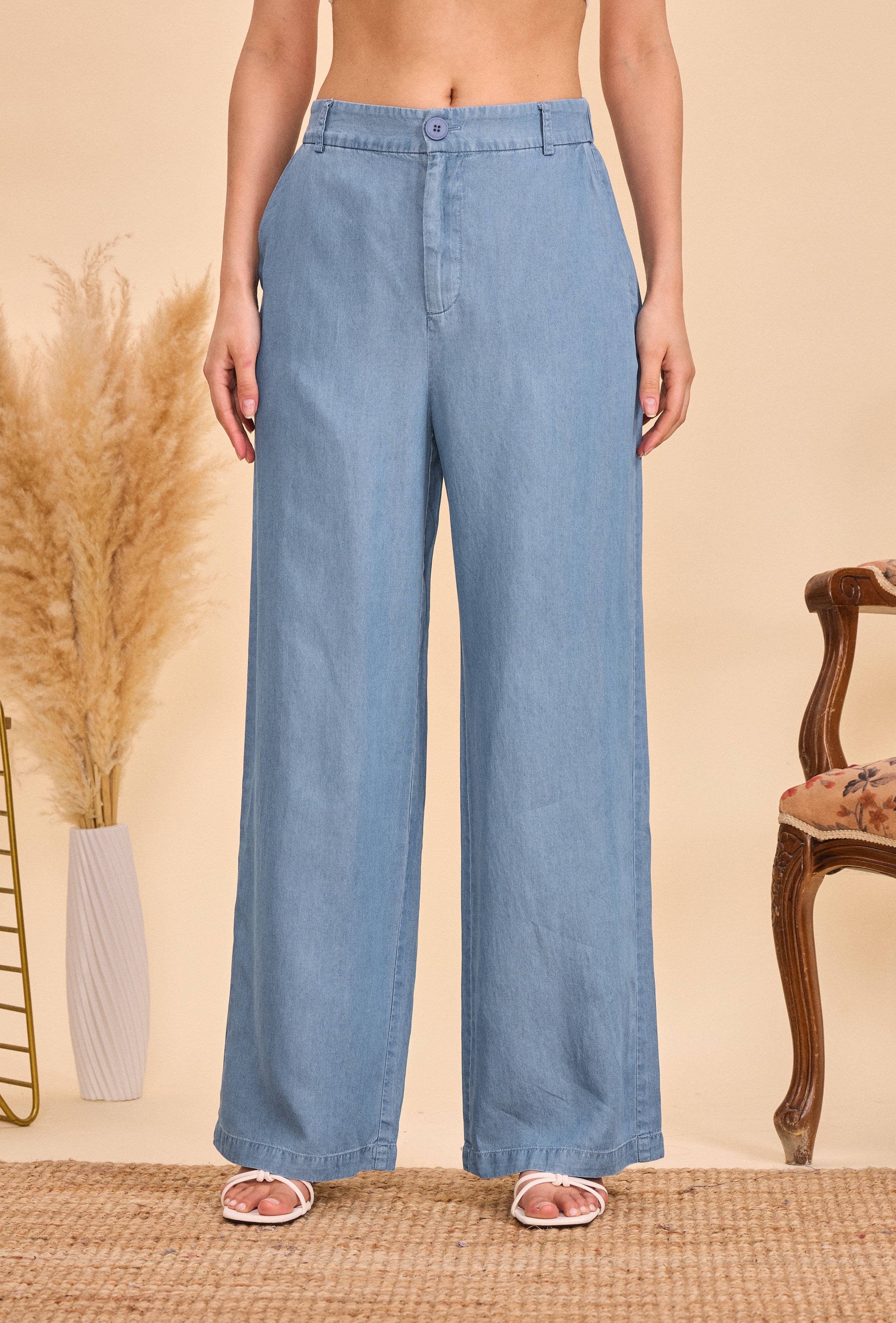 Light blue Straight fluid Tencel trousers - Orice for wholesale on Faire2