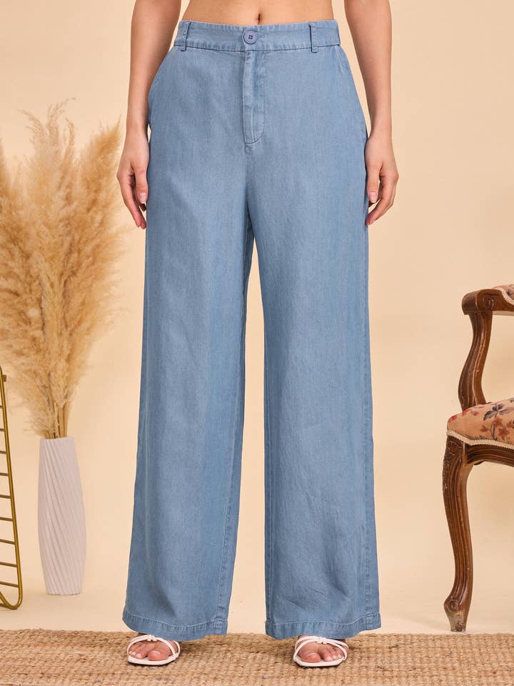 Light blue Straight fluid Tencel trousers - Orice for wholesale on Faire2