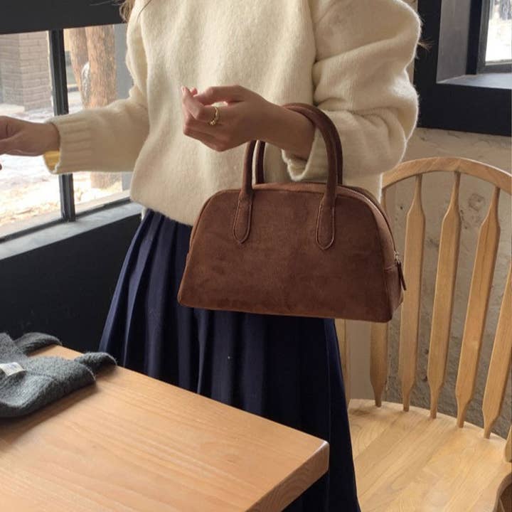 FASHION SIMPLE BROWN SUEDE BOSTON BAG HANDBAG_CWAB4114 for wholesale on Faire
