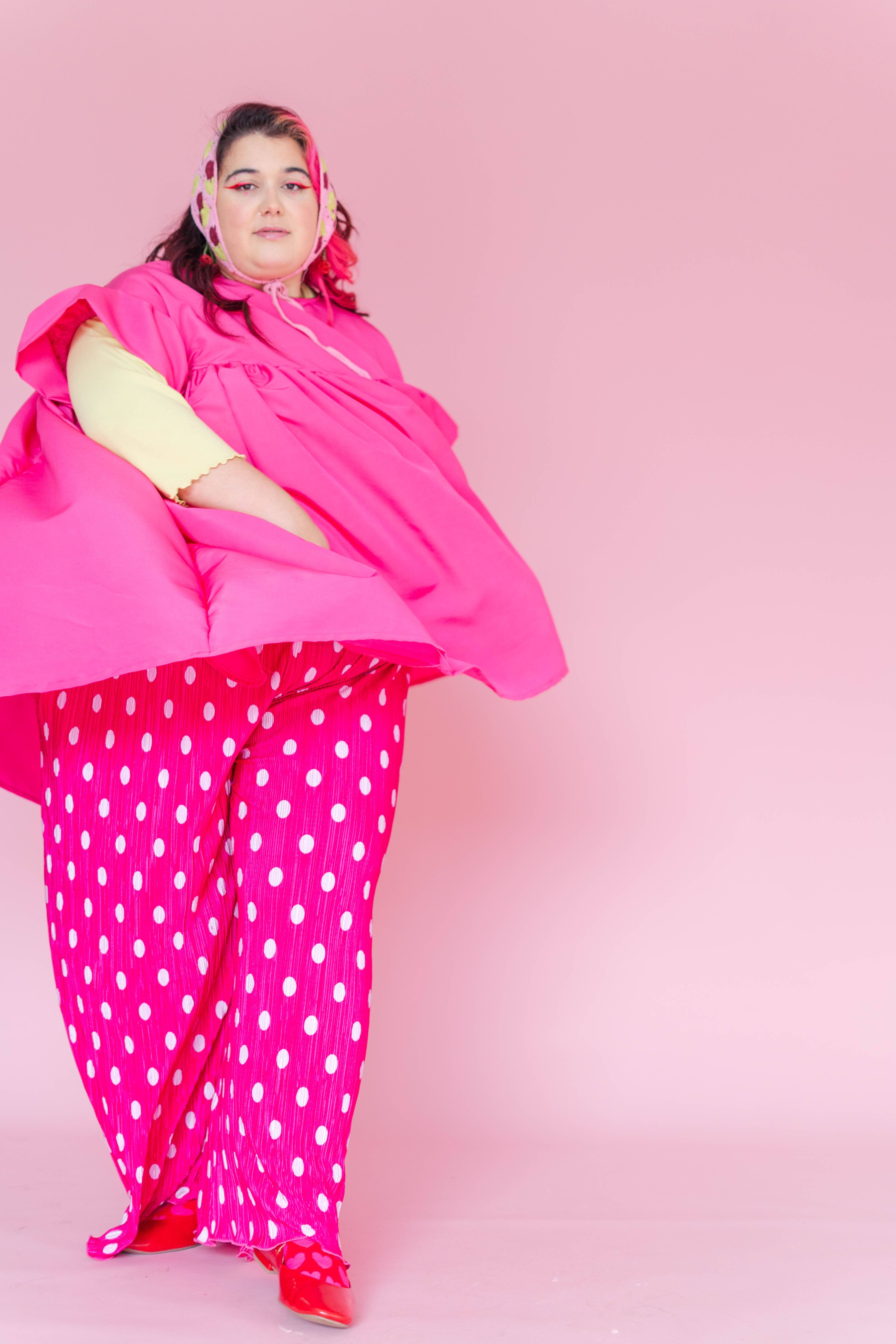 Nettle Studios - Wholesale Pants - Women's - Size Inclusive Hot Pink & White Polka Dot Pleated Flare Pant23