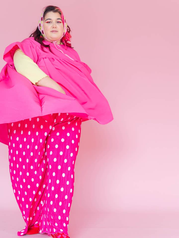 Nettle Studios - Wholesale Pants - Women's - Size Inclusive Hot Pink & White Polka Dot Pleated Flare Pant23
