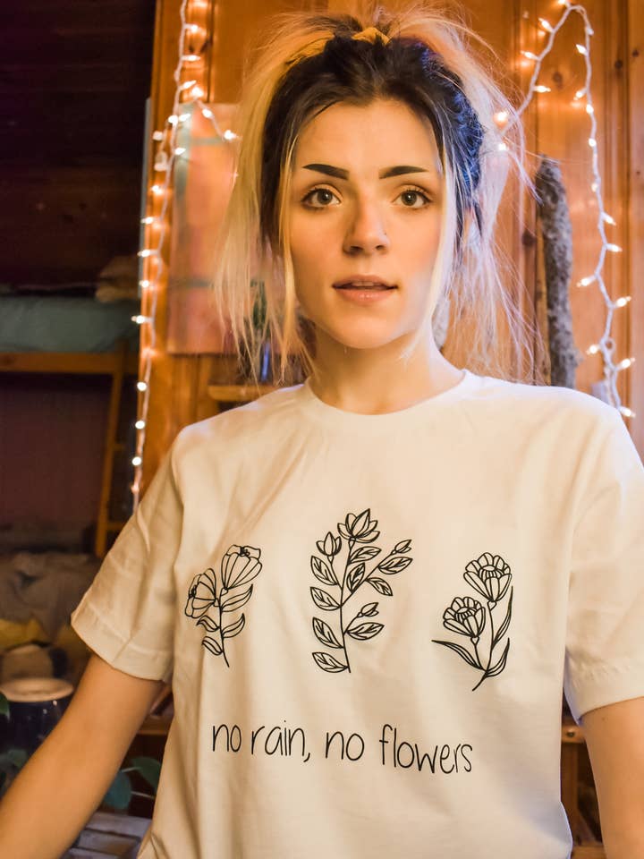 The Funnel Cake Tree - Wholesale Screen Printed T-Shirt - Women's - No Rain No Flowers Graphic Tee5