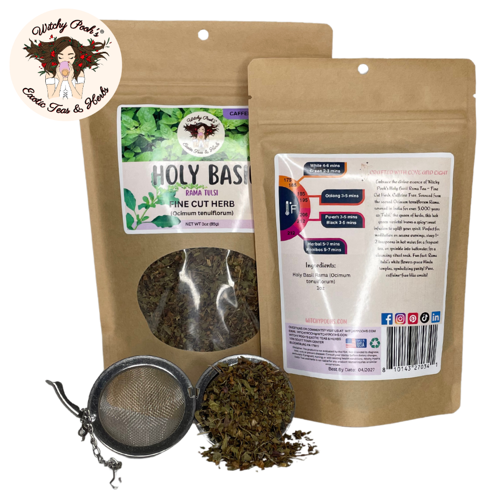 Witchy Pooh's Exotic Teas & Herbs - Venta al por mayor Tés a granel - Té de Albahaca Sagrada de Witchy Pooh - Rama Tulsi, Hoja Suelta9
