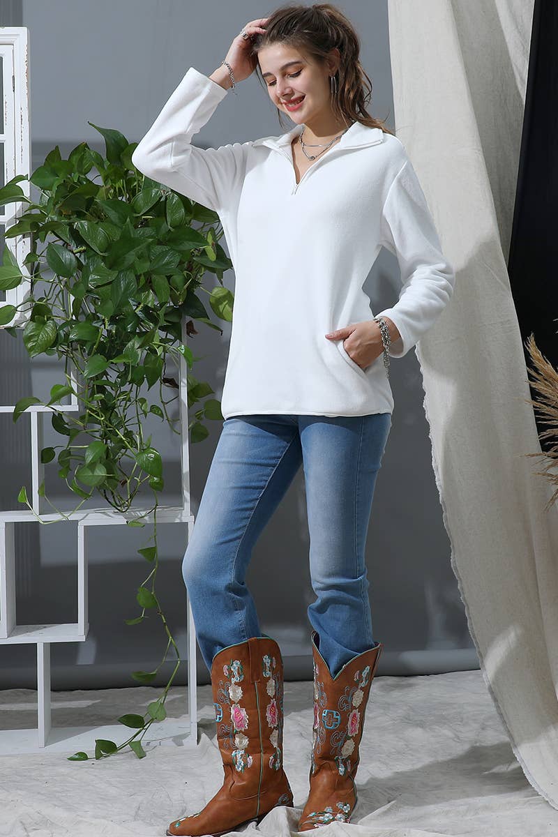 NINEXIS - Wholesale Sweatshirt - Women's - CWTTL1441_Zip Neck Lightweight Pullover Sweatshirt1