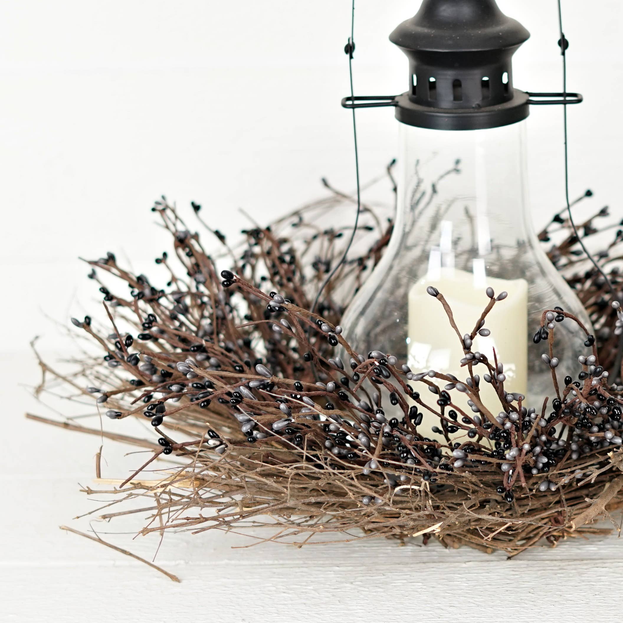 Impressive Enterprises, Inc. - Wholesale Wreath - ISB082GB- 22in Pip Berry Wreath w/twig-GRAY BLACK5