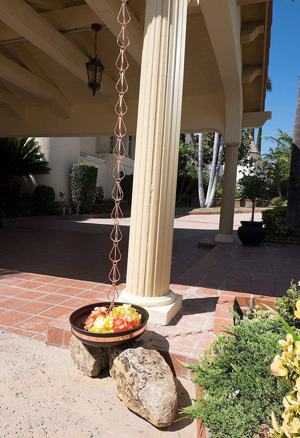 Pure Copper Teardrop Link Rain Chain Replacement Downspout for Gutters for wholesale on Faire4