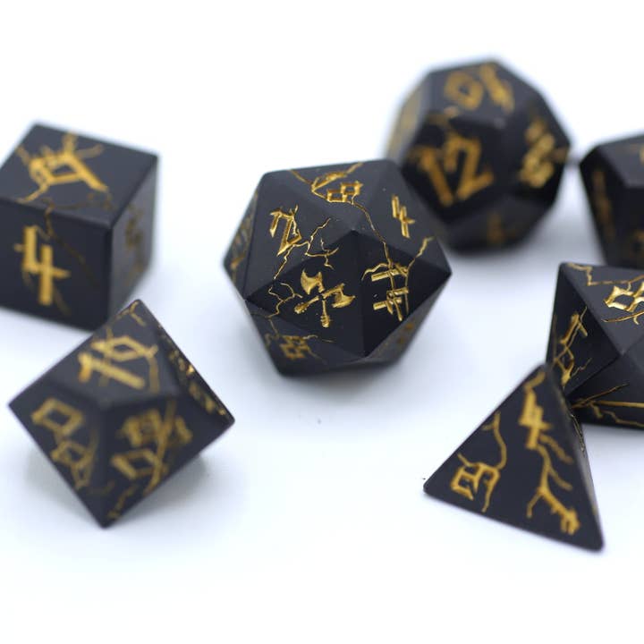 Hymgho Premium Dice - Wholesale Dice - Matt Black with Gold Barbarian Dice Set