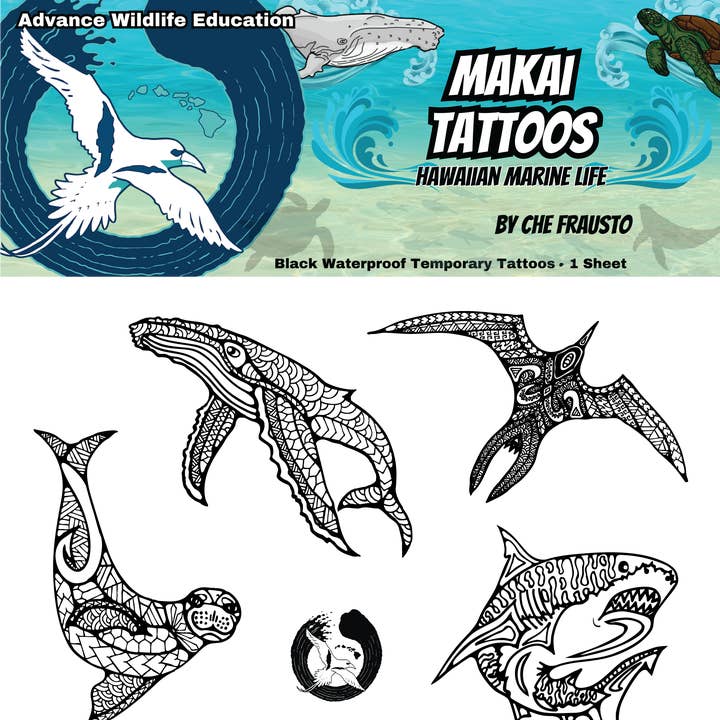 Advance Wildlife Education LLC – wholesale Temporary tattoo – Makai Hawaiian Wildlife Tattoo Sheet (Black) 0