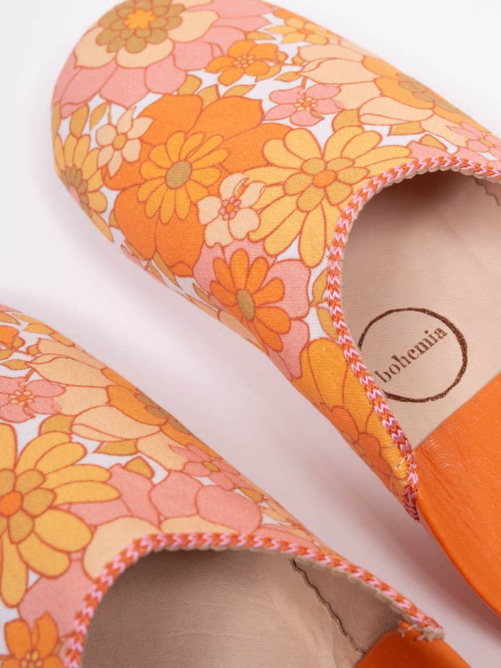 Bohemia Design – wholesale Slippers – Women's – Margot Floral Babouche Slippers, Tangerine