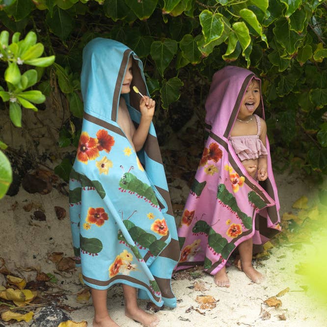 Fuzzy Caterpillars - Hooded Kid Beach Towels for wholesale by Lola Pilar Hawaii