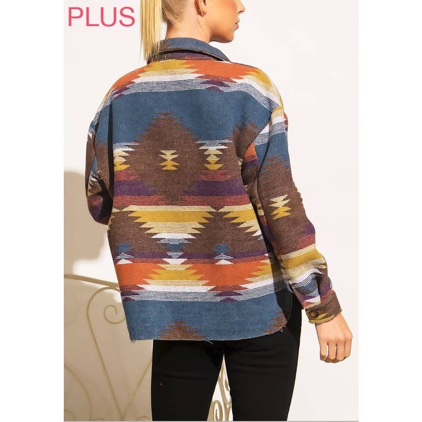Coloring You – Engroshandel Skjortejakke/shacket – til kvinder – TRIBAL AZTEC MØNSTER KNAP NED SHACKET15