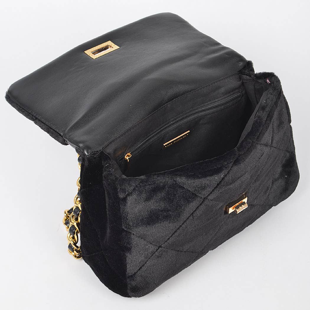 3AM BY H&D ACCESSORIES - Wholesale Crossbody Bag - Women's - Quilted Fur Chain Flap Clutch5