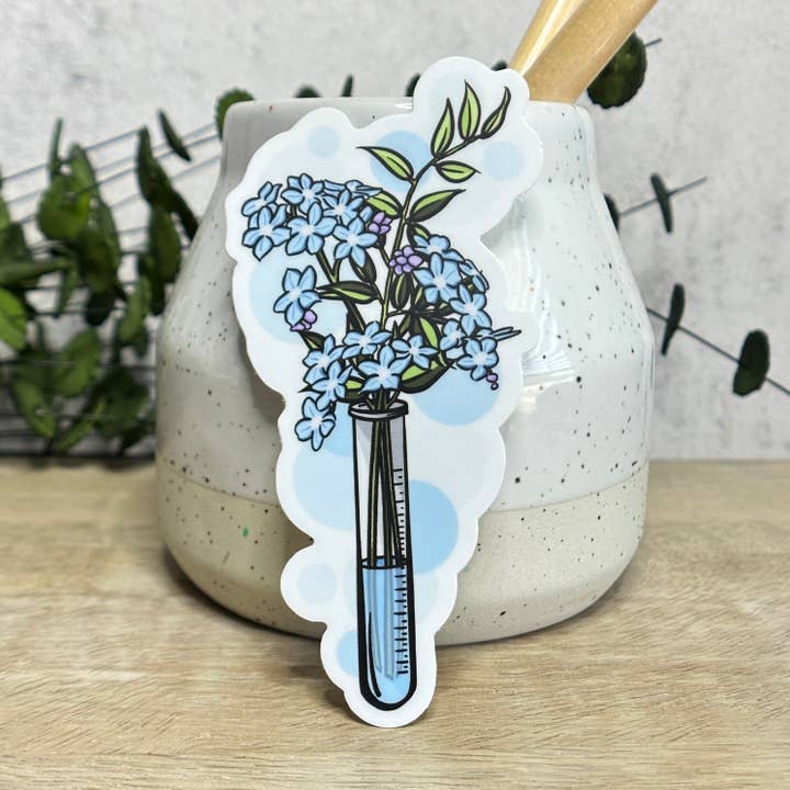 Test Tube Blue Floral Vinyl Sticker for wholesale by Everyday H2O