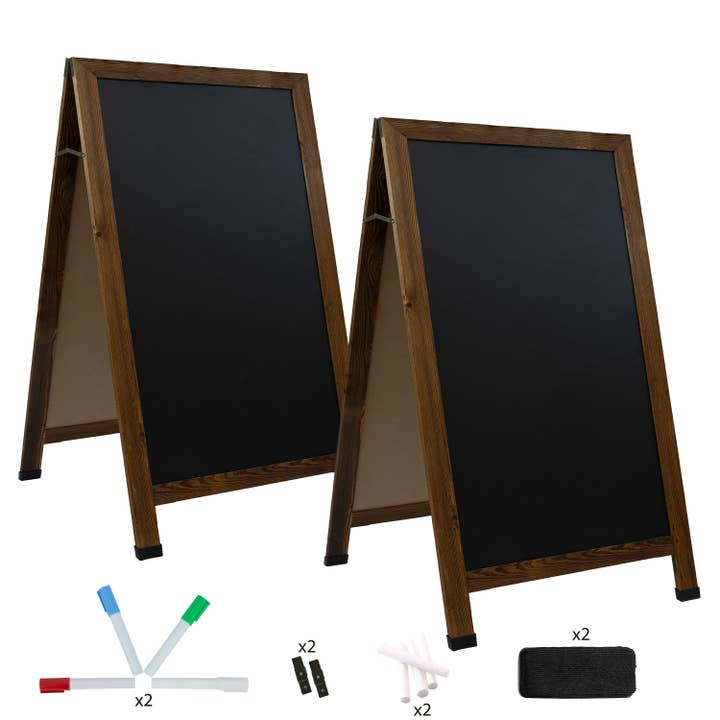 A-Frame Double Magnetic Chalkboard - Rustic Brown - 2-Pack for wholesale by Sunnydaze Decor
