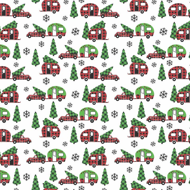 Stesha Party - Wholesale Flat Wrap - Buffalo Plaid Camper Truck Christmas Wrapping Paper2