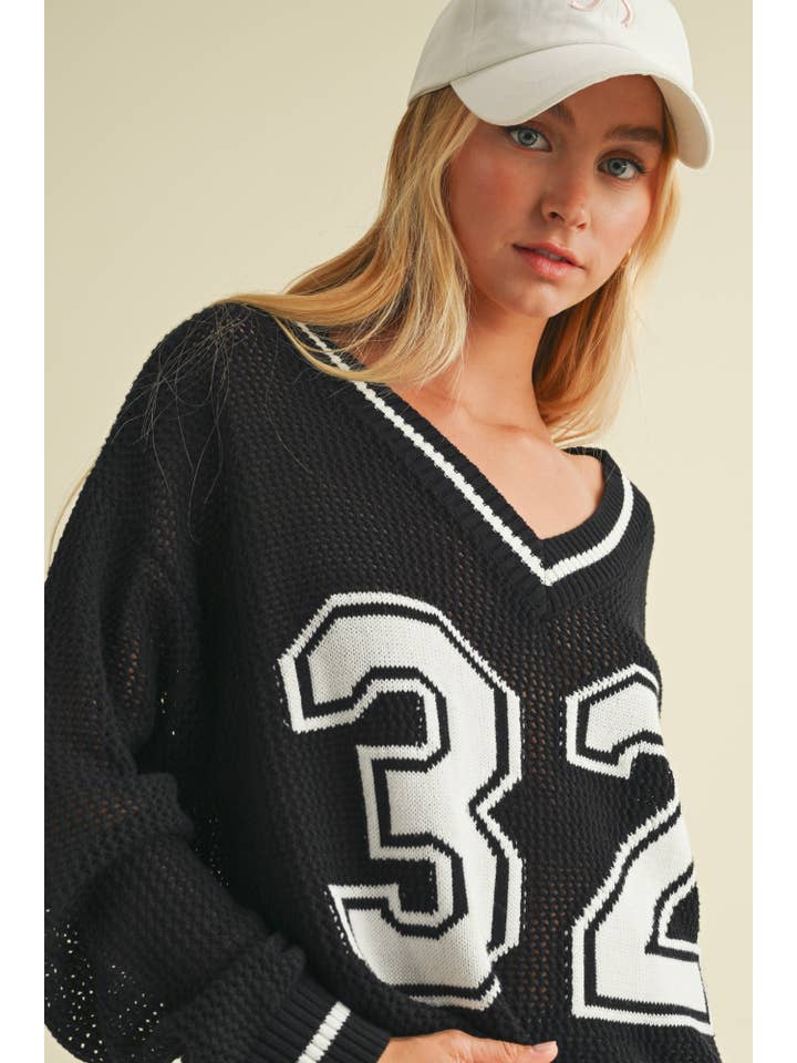 Mustard Seed - Wholesale Knit Sweater - Women's - V NECK NUMBERS SWEATER TOP12