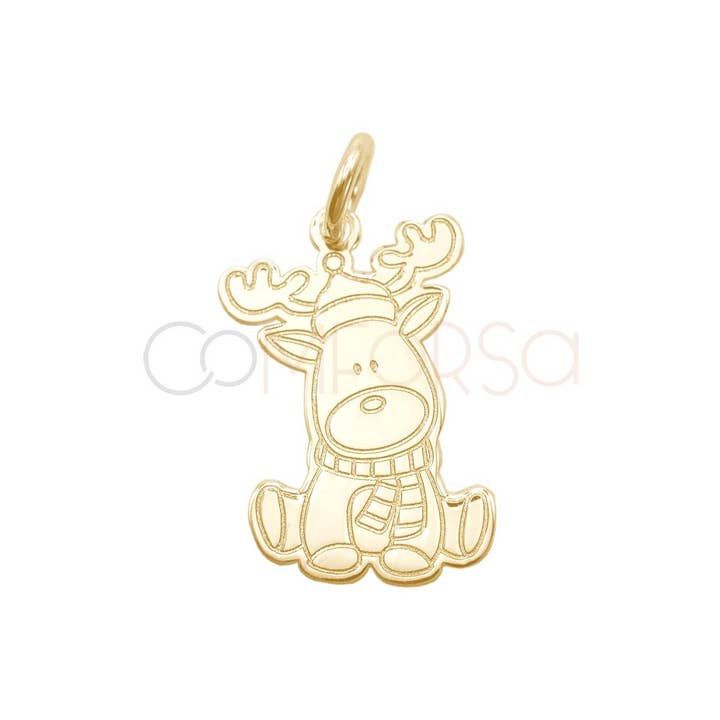 COM FORSA SL - Wholesale Individual Charm/Pendant - Gold-Plated Sterling Silver 925 Reindeer With Hat Pendant 103